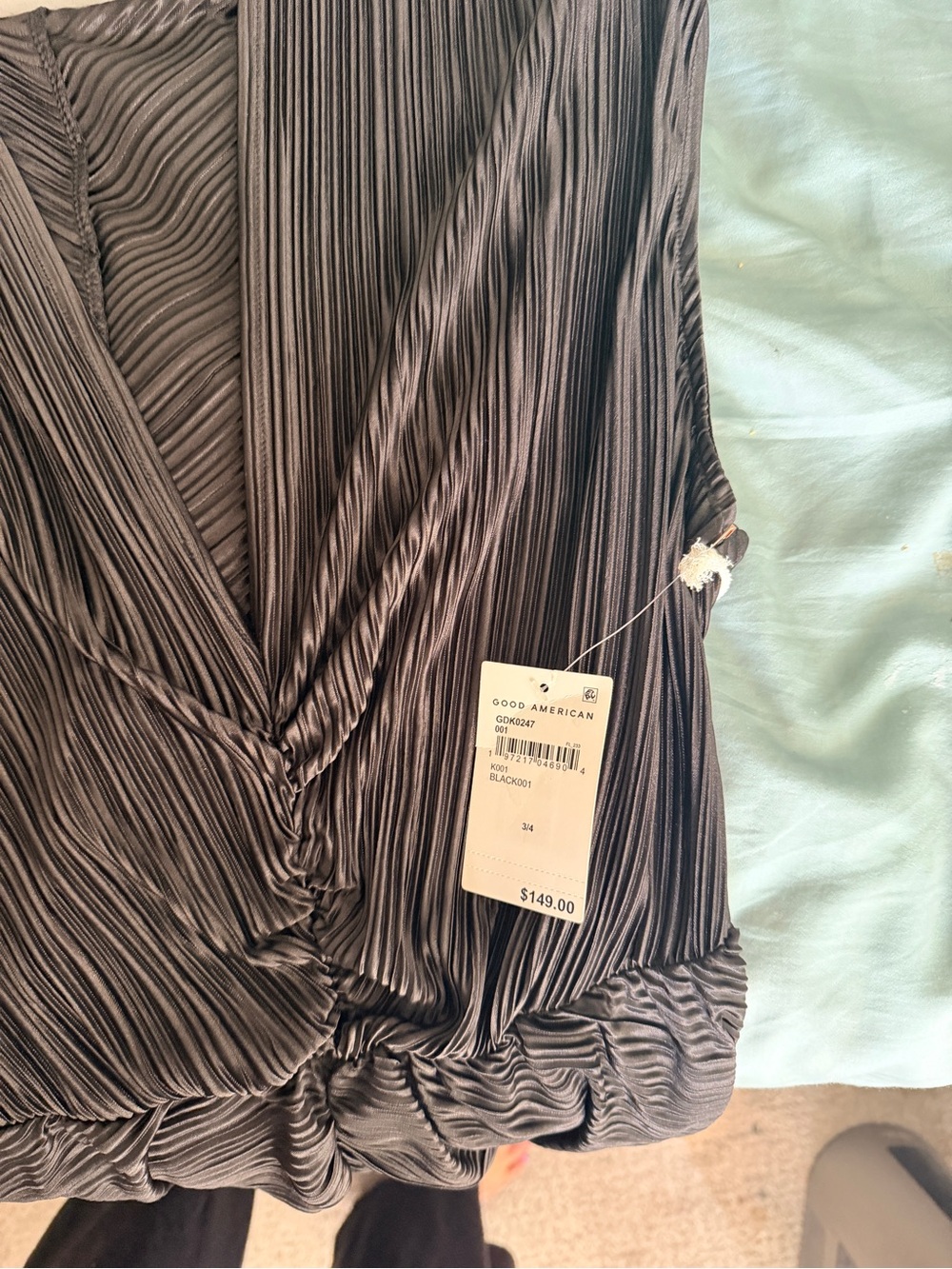 NWT Good American Pleated Maxi Dress Black Size 3/4